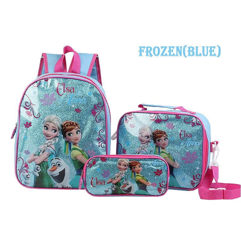 Hot Disney Cartoon Princess Elsa Schoolbag Cute Large-capacity 3-piece Set of Children's Girls Boy Backpack Children's Schoolbag