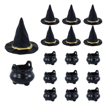 10pcs Halloween Witch Hat Decorations Miniature Hats Cauldron Pots Kettle Ornament Halloween Party Home Decoration DIY Crafts