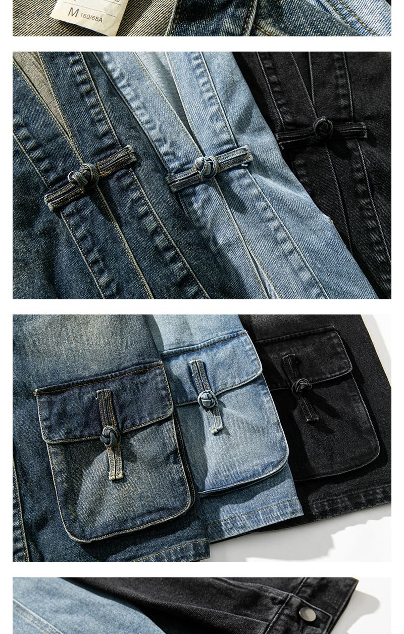 Denim Kimono Jacket Men Fashion Casual Jeans Jackets Coats Male Chinese Style Button Denim Jacket Vintage Hip Hop Loose Outwear