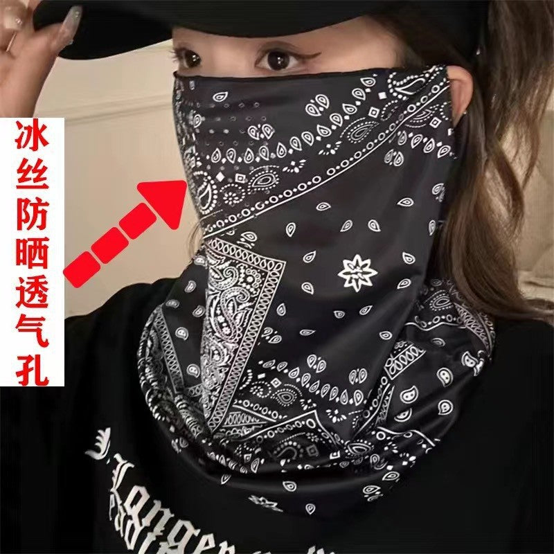 2025 Ear Hanging Sunscreen Mask for Men, Full Face Cashew Sunscreen with Perforated Neck Protection, Riding Face Towel for Moto