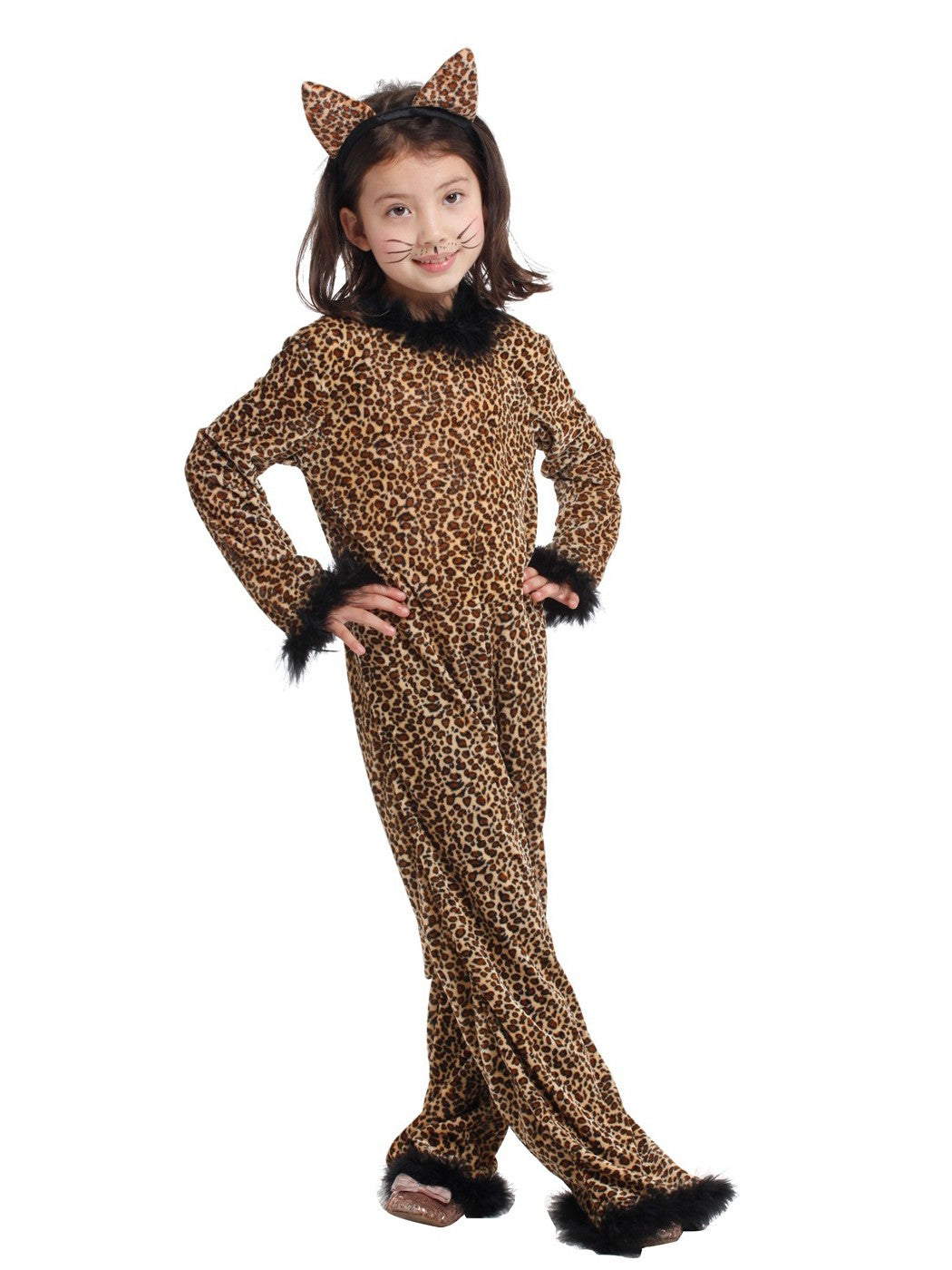 4?10Y Girls Leopard Animal Cosplay Jumpsuit, Kids Costume for Halloween Purim Carnival Mardi Gras Party