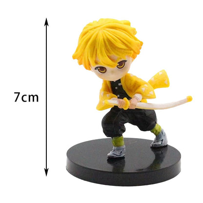 6 unidades Anime Demon Slayer Boneco Nezuko Tanjirou Zenitsu Inosuke Kyoujurou Giyuu Kawaii Qposket Boneco PVC Modelo Brinquedo Presente Colecionável