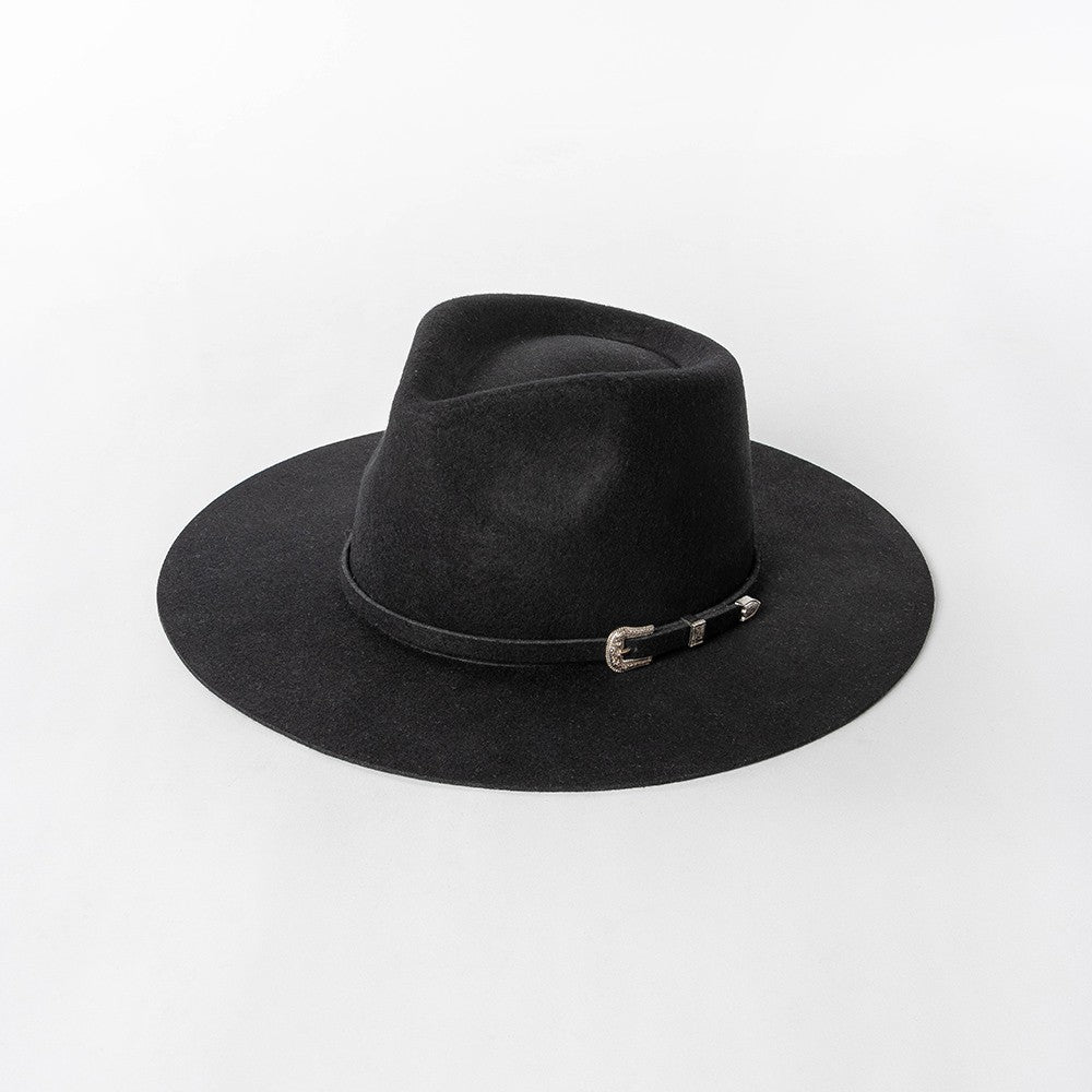 Chapéu Fedora de Feltro 100% Lã Australiana com cinto de feltro e aba larga de design moderno