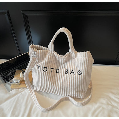 Large Capacity Striped Velvet Handbag Shoulder Bag for Woman Handbags Crossbody Bags, Versatile Letter Corduroy Women's Tote Bag