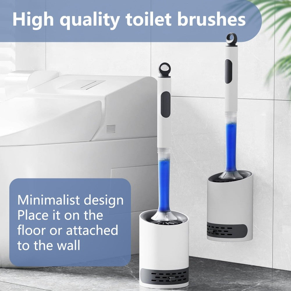 Water Spray Silicone Toilet Brush With Set 40cm Long Handle Refillable Tpr Brush With Wall-Mounted Bathroom Cleaning Accessories