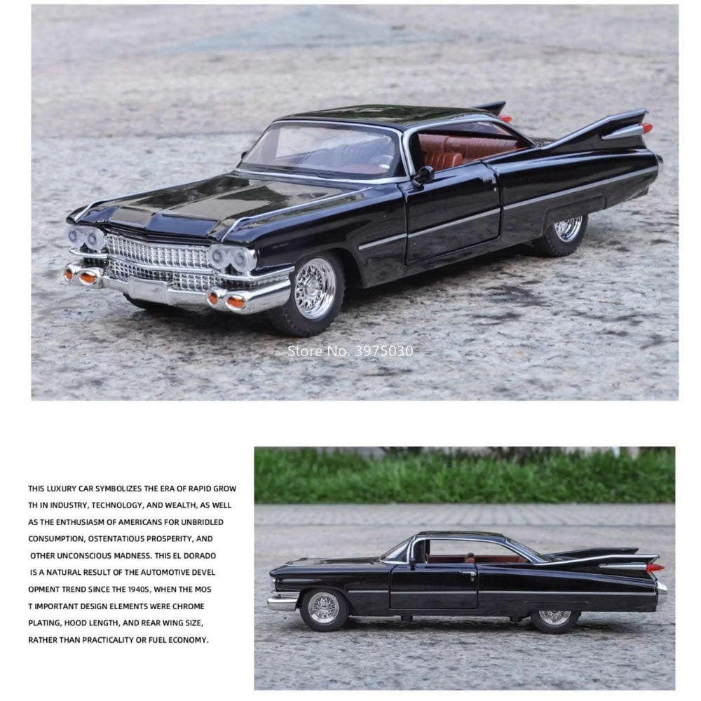 1:32 Escala Cadillac Eldorado Carros Brinquedo Modelos Pneus de Borracha com Luz Música Veículos Roda Puxar para Trás Miniatura de Carro Enfeite