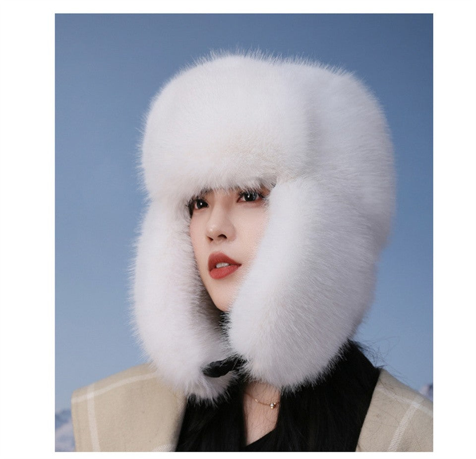 Fluffy Imitation Mink Fur Bomber Hats Women's Autumn and Winter Korean Version Plush Hat Female Ins Blogger Cycling Cold Hat