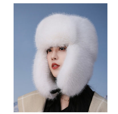 Fluffy Imitation Mink Fur Bomber Hats Women's Autumn and Winter Korean Version Plush Hat Female Ins Blogger Cycling Cold Hat