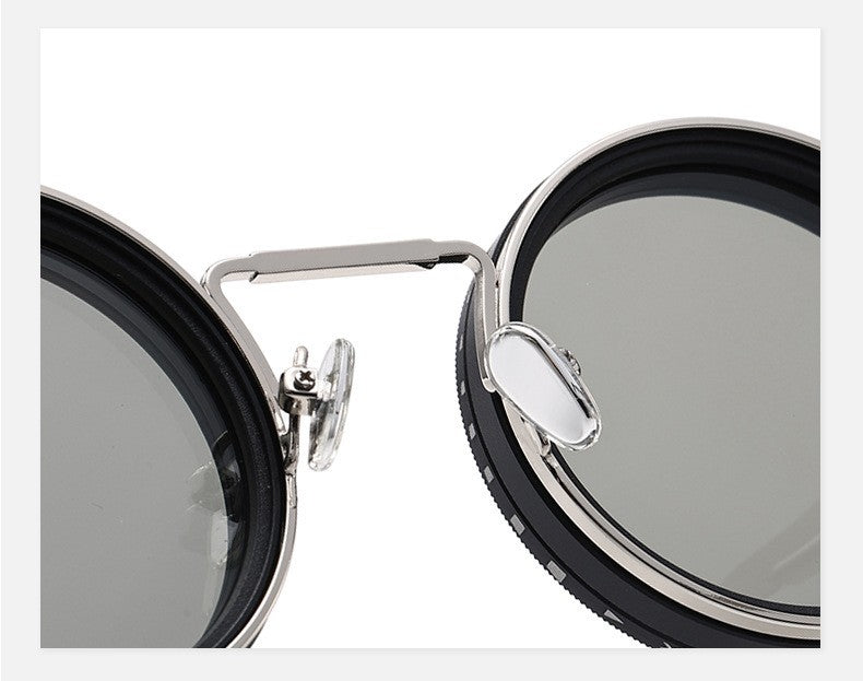 Polarized Round Sunglasses Men ND9 Adjustable Dimming Sun Glasses Women Retro Punk Fishing Eyeglasses Outdoor Shades UV400