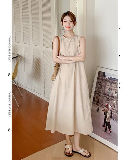 NYFS 2025 Summer New Korea Woman Dress Vestidos Robe Elbise Loose Plus Size Solid Sleeveless Backless Long Dress L-4XL
