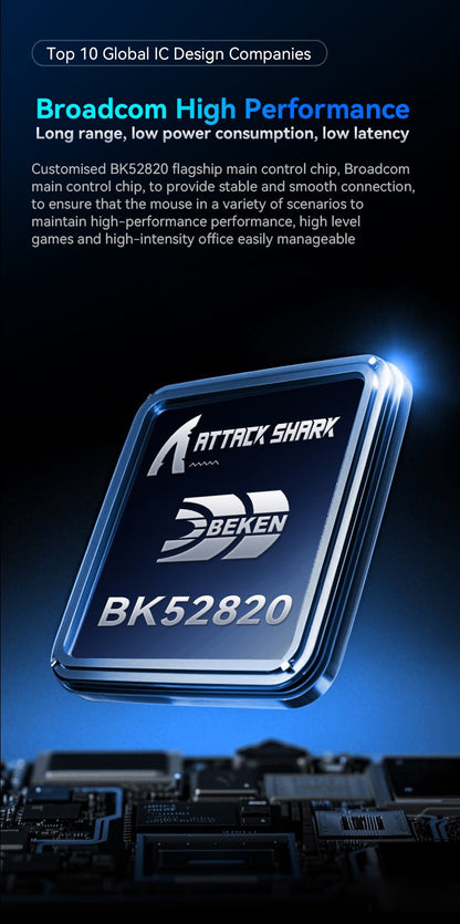 X11 ATTACK SHARK X11SE Mouse Gamer Sem Fio 22000 DPI, Sensor PixArt PAW3311, BT/2.4G/Com Fio, 59g Leve, 2000W Cliques