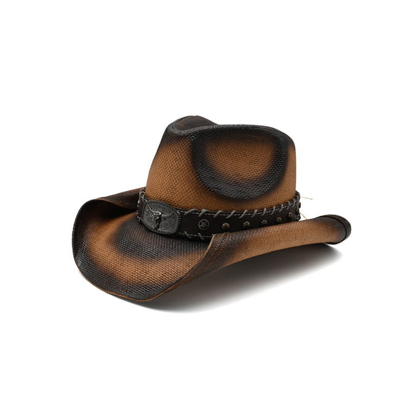 Chapéu de vaqueiro ocidental feito à mão com bordado tridimensional, chapéu de palha masculino, chapéu feminino para atividades ao ar livre, luxo leve europeu e americano