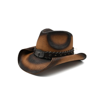 Chapéu de vaqueiro ocidental feito à mão com bordado tridimensional, chapéu de palha masculino, chapéu feminino para atividades ao ar livre, luxo leve europeu e americano
