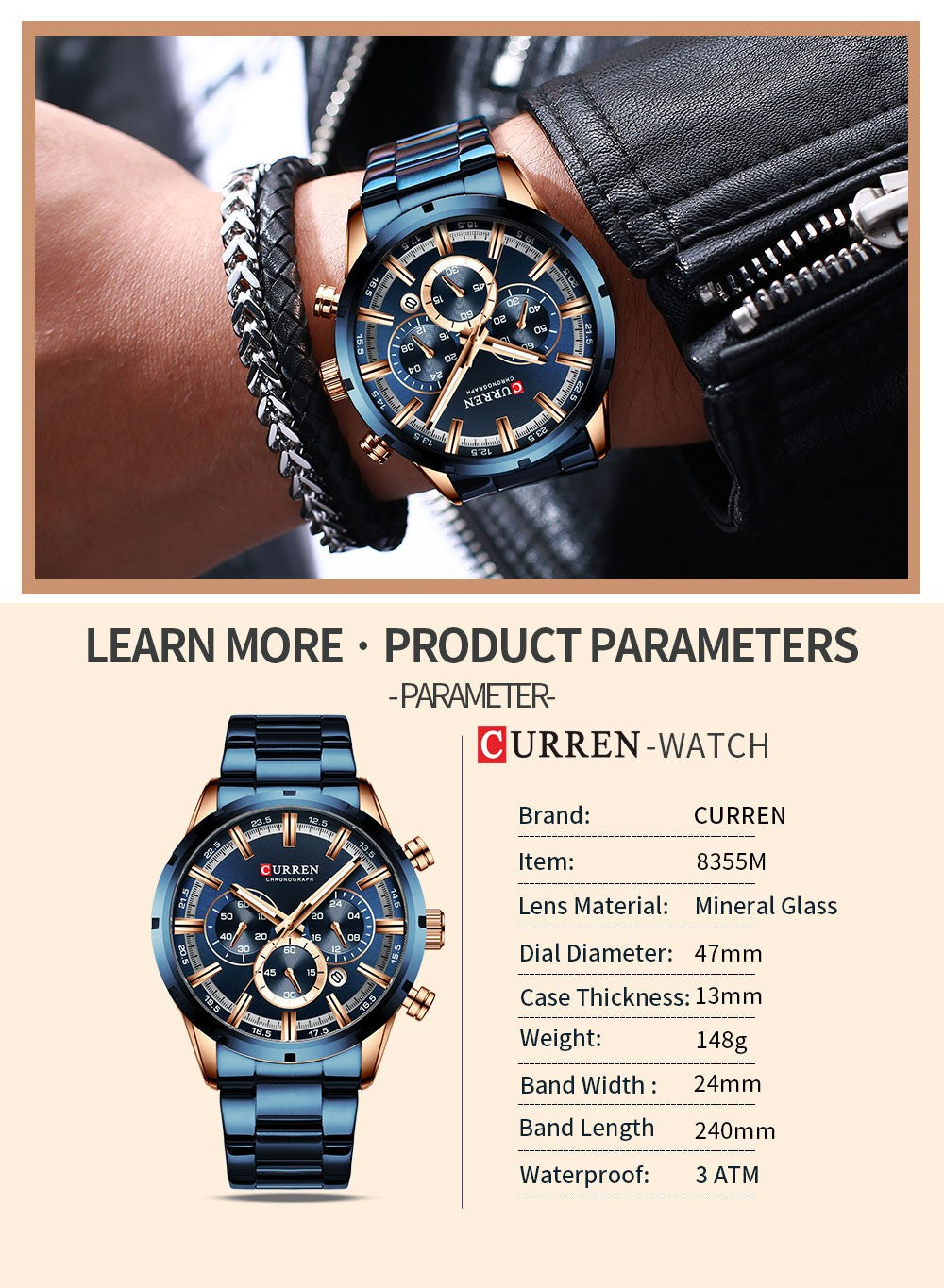CURREN Men Watch Top Brand Luxury Sports Quartz Mens Watches Full Steel Waterproof Chronograph Wristwatch Men Relogio Masculino