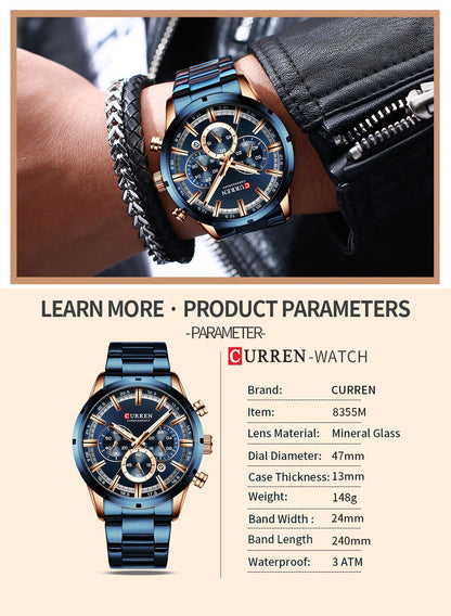 CURREN Men Watch Top Brand Luxury Sports Quartz Mens Watches Full Steel Waterproof Chronograph Wristwatch Men Relogio Masculino