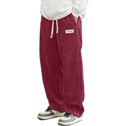 Animal Game Outdoor Mens Corduroy Casual Pants Loose Fit Baggy Pants Straight Sweatpants Elastic Waist Drawstring Streetwear