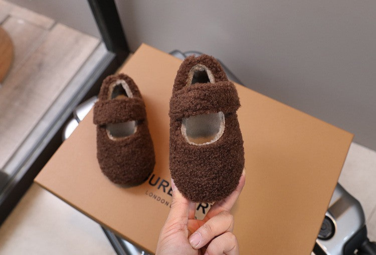 Children Fur Shoes 2024 Winter Kids Warm Plush Shoes For Girl Flat Loafers Moccasins Girls Casual Shoes Khaki, Beige
