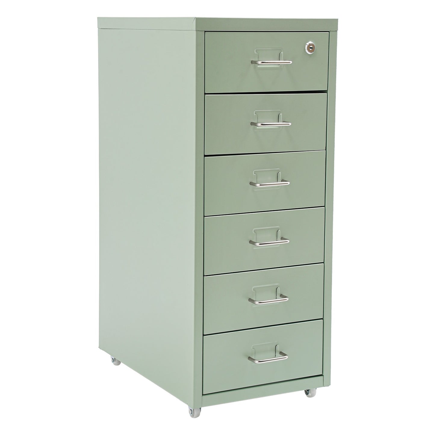 Gaveteiro de Metal com Rodas e Fechadura | Armário para Documentos com 6 Gavetas para Escritório em Casa, com Rodas | Branco-sujo/Verde/Amarelo