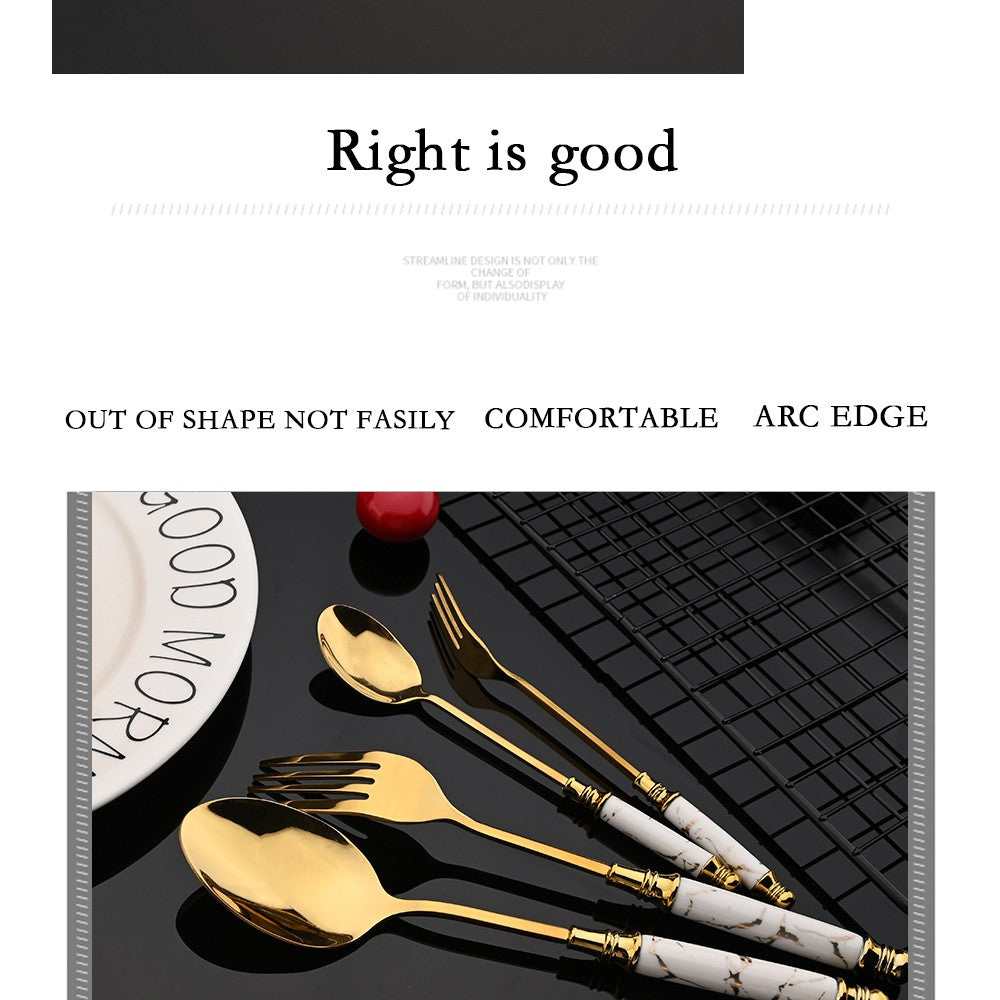 New Green Gold Ceramic Handle Dinnerware Cutlery Set Stainless Steel Tableware Western Knife Fork Spoon Flatware Silverware Set