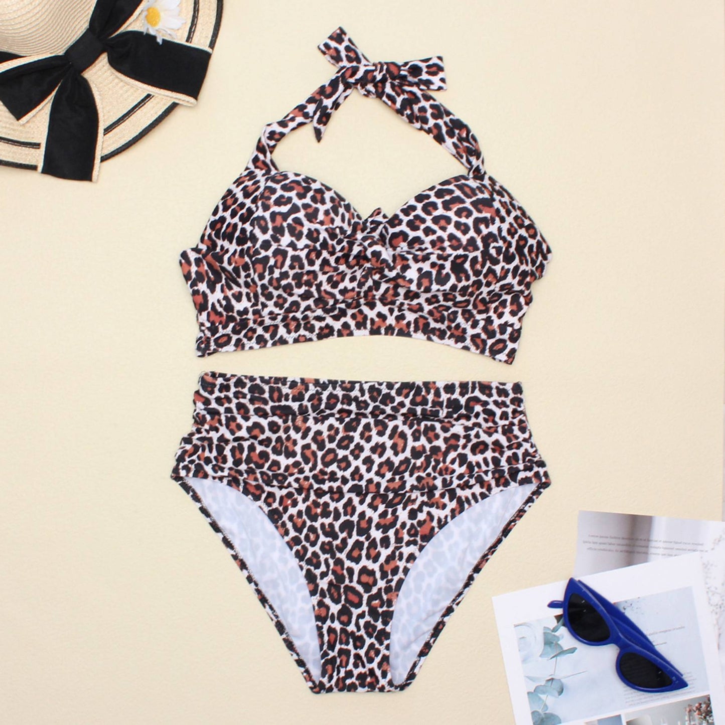 Sexy High Waist Bikinis 2025 New Halter Swimwear Women Swimsuit Female Bikini Set Print Bodysuit Bathing Suit Summer Biquini XXL