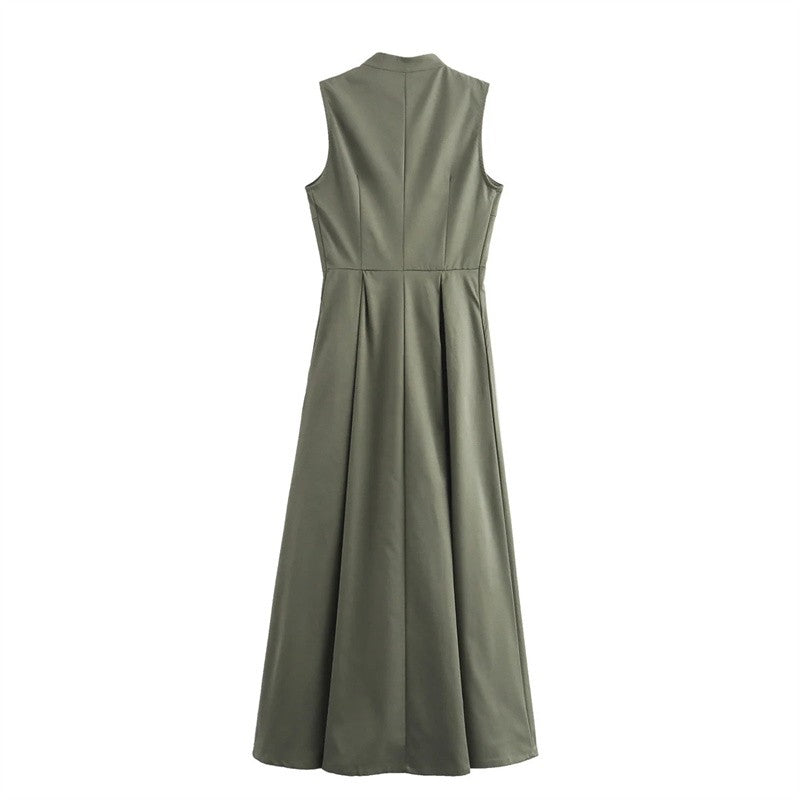MUJER Zipper Long Dress Woman Pleated Sleeveless Bodycon Dress Summer Elegant Pa