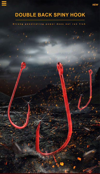 Anzóis de Pesca Vermelhos FTK 1/0-10# Iscas de Pesca com Farpa para Mar Haste Bico Porta-Isca Viva Jig de Pesca para Carpa Acessórios Anzóis de Minhoca