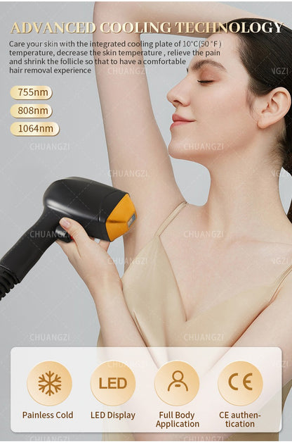 Ice Painless Diode Laser Hair Removal Machine 3 Wavelength 755nm 808nm 1064nm Epilation Definitive Suitable For All Skin Tones