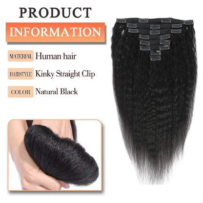 Extensões de Cabelo Humano Cacheado Liso 100% Não Processado Remy Clip-in Extensões de Cabelo com Trama Dupla de Pele Clip-in Para Mulheres Negras