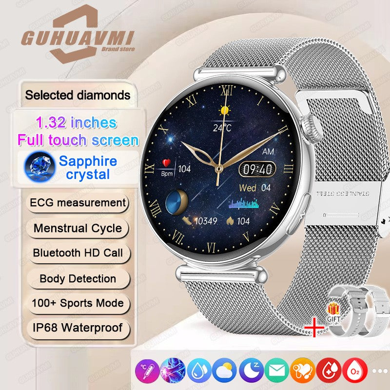 Women Smartwatch 1.32inch AMOLED Screen Call ECG Sport Watch Blood Pressure Micro physical examination AI dial Women Smart Watch