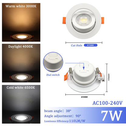 1-10pcs LED Change color 3 CCT 3000K 4000K 6000K LED Ceiling Spotlight embedded light 7W AC 110V 220V Adjust 90° lighting Spot