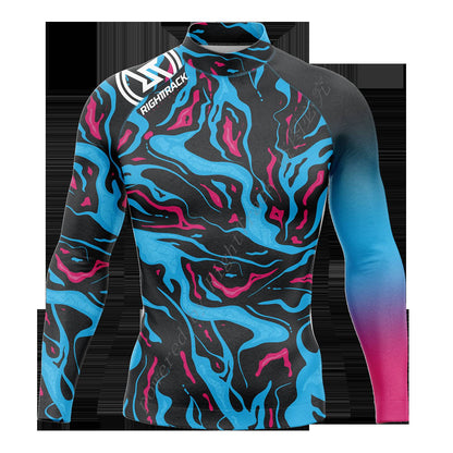 Hot Men's Surfing Shirt Nautical Diary Lycra Rashguard RIGHTTRACK For Surf Sportswear Beach UV Swimwear UPF50+ Clothes