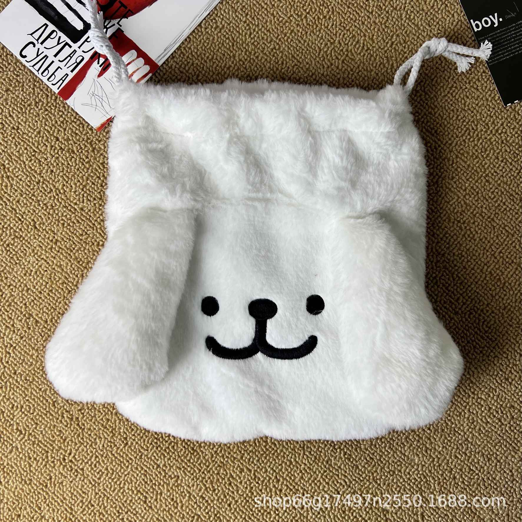 20Cm Gudetama Pom Pom Purin Plush Velvet Single-Layer Drawstring Pocket Halloween Candy Packaging Bag Girl's Cosmetics Dust Bag