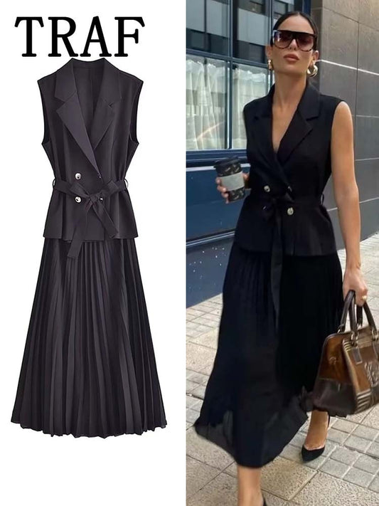 Corset Dress Women Pleated Vests Long Dresses for Women 2024 Sleeveless Office P
