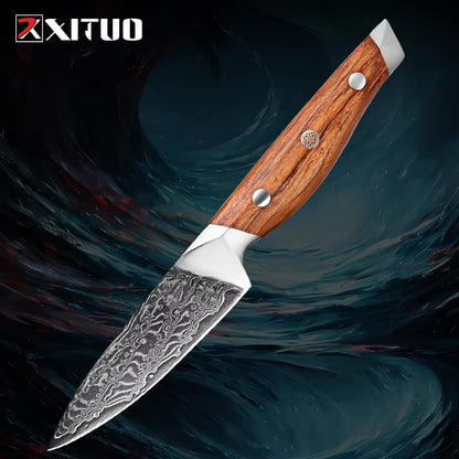 Conjunto de Facas de Cozinha Profissionais em Aço Damasco 1-8 Peças Faca Chef, Santoku, Cutelo, Pão, Desossar e Utilitárias - Afiadas como Navalha