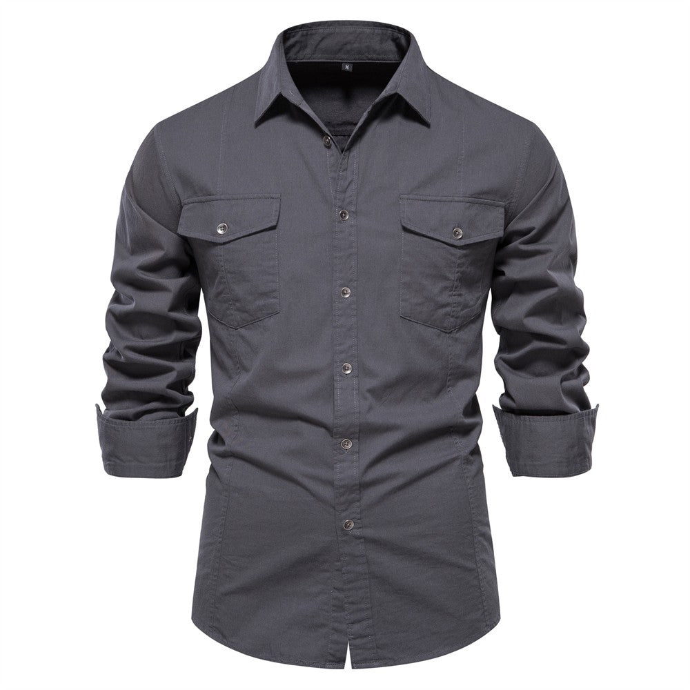 AIOPESON 2023 New Autumn Military Style 100% Cotton Pocket Shirt for Men Solid Color Slim Casual Men Shirts Long Sleeve