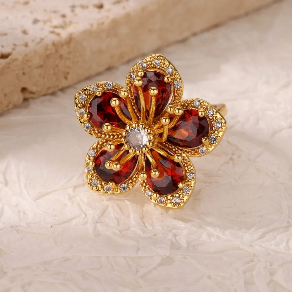 Anéis de Luxo em Aço Inoxidável Banhado a Ouro Pedra Colorida Zircônia Cristal Coração Anel Feminino Casamento Joias Boho Presente de Natal