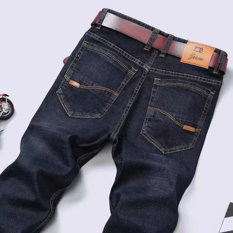 2025 Calça Jeans Masculina Nova Coleção Casual Reta Elástica Moda Clássica Azul Preta Trabalho Denim Calças de Marca Masculina