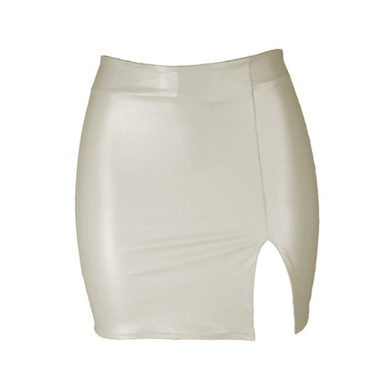2025 Women Leather Night Clubwear Skirts Summer Pure Color PU-leather Zipper Sexy Hip Leather Mini Skirts