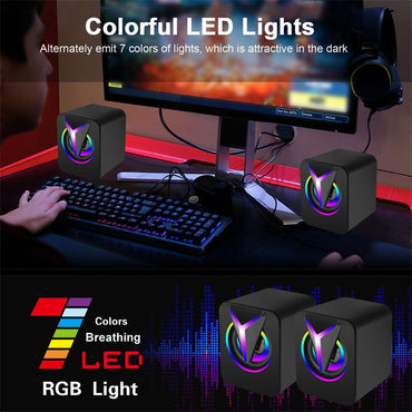 3.5mm Mini USB Wired Computer Speakers RGB LED Stereo Bass For PC Laptop Desktop