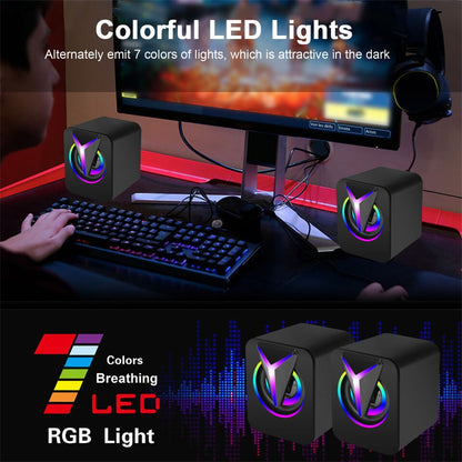 Mini Caixas de Som com Fio USB de 3,5 mm LED RGB Estéreo Bass para PC Notebook Computador de Mesa