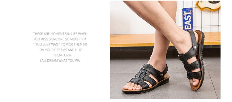 Men's Sandals Leather 2025 New Fashion Comfortable Stretch Beach Shoes Middle-aged and Young Summer Slippers Men's Shoes