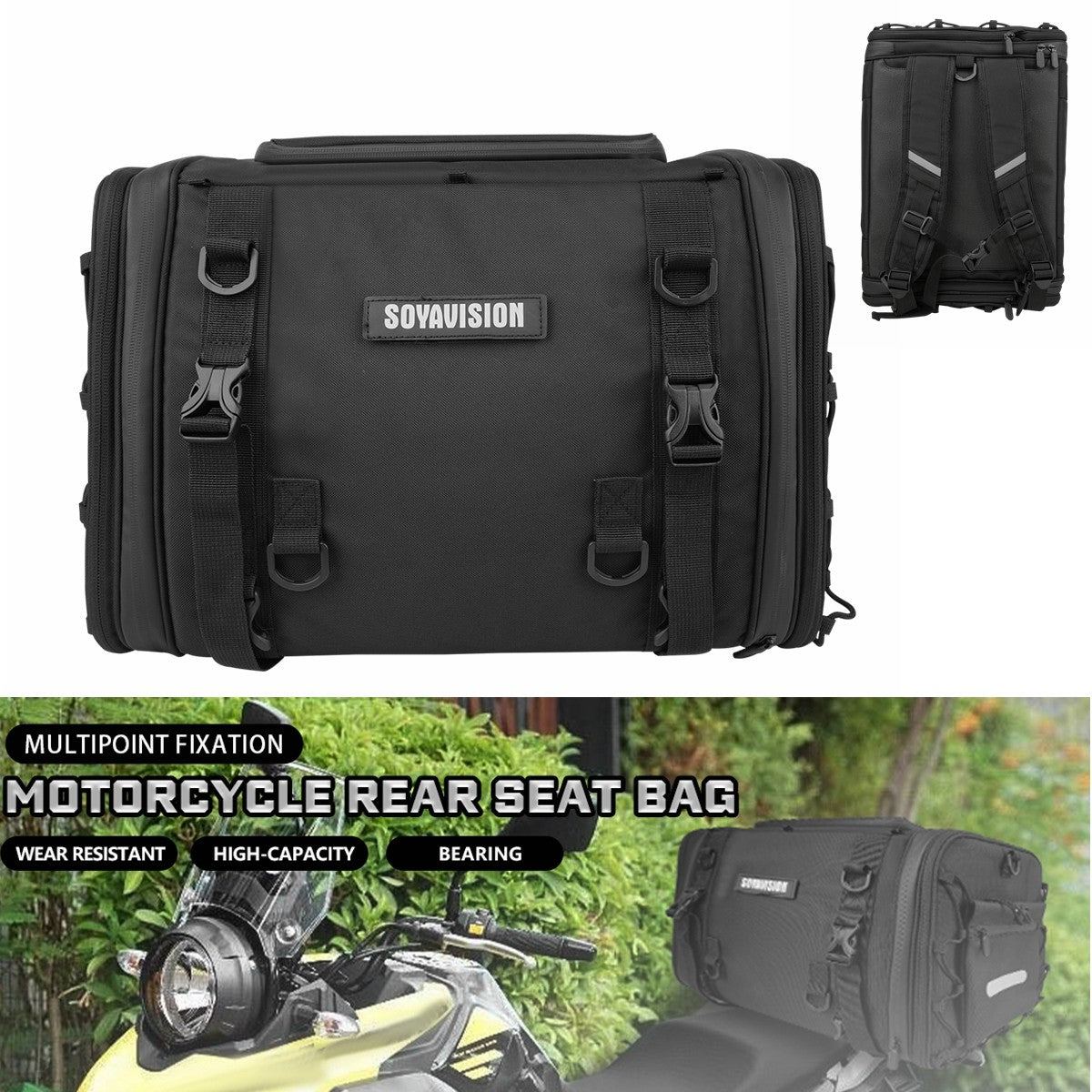 Motorcycle Tail Bag Waterproof 20L-60L Expandable Back Seat Saddle Bag Luggage Pannier Motorcycle Accessories Rider Backpack