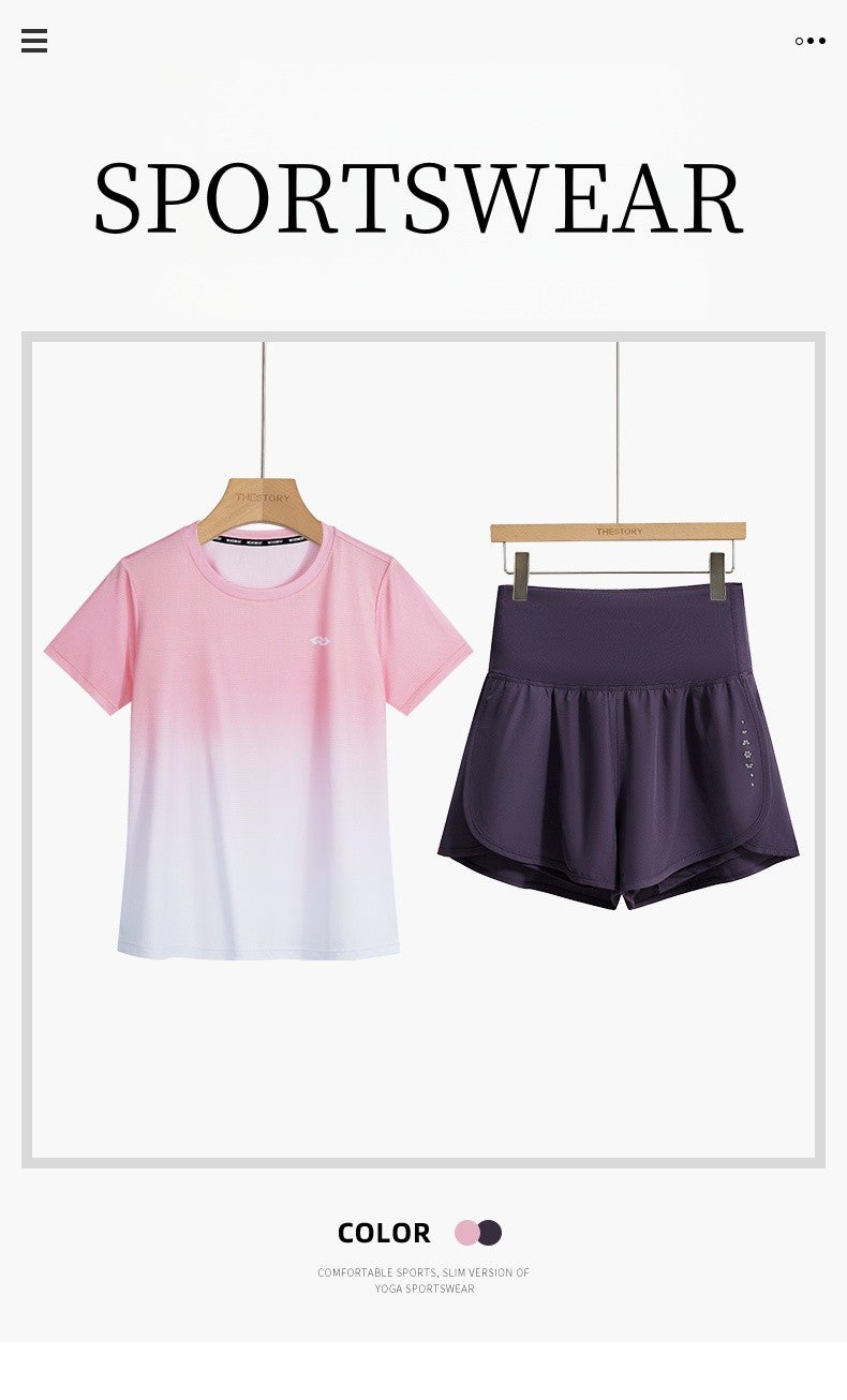 DRUR Women Running Set Quick Dry Loose Workout Outfit 2 Piece Tracksuit Summer Lightweight Gym Top Shorts Suit Badminton Apparel