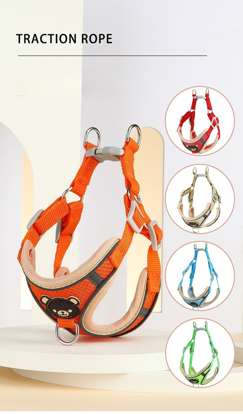Conjunto Coleira Peitoral Ajustável com Guia para Cães Colete Respirável de Malha para Pequenos e Médios Cães Gatos Coleira Tração de Animais de Estimação
