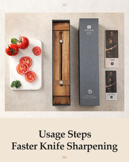 XINZUO Acacia Wood Whetstone Base Holder Adjustable Telescopic Solid Knife Sharpening Block for Kitchen Knives