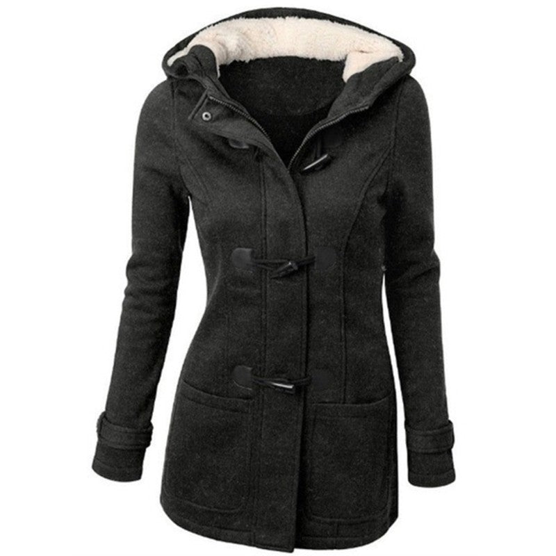 Womens Winter Hooded Cardigans Hooded Horn Button Jackets Fleece Coat Outerwear Dropship