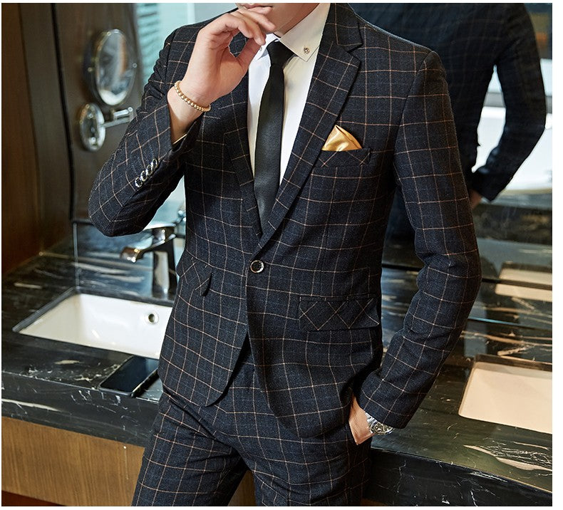 Men's Casual One-Button Plaid Suit Two-Piece Set Business No-Ironing Best Man M-5XL 2025 Fashion Comfortable Fit