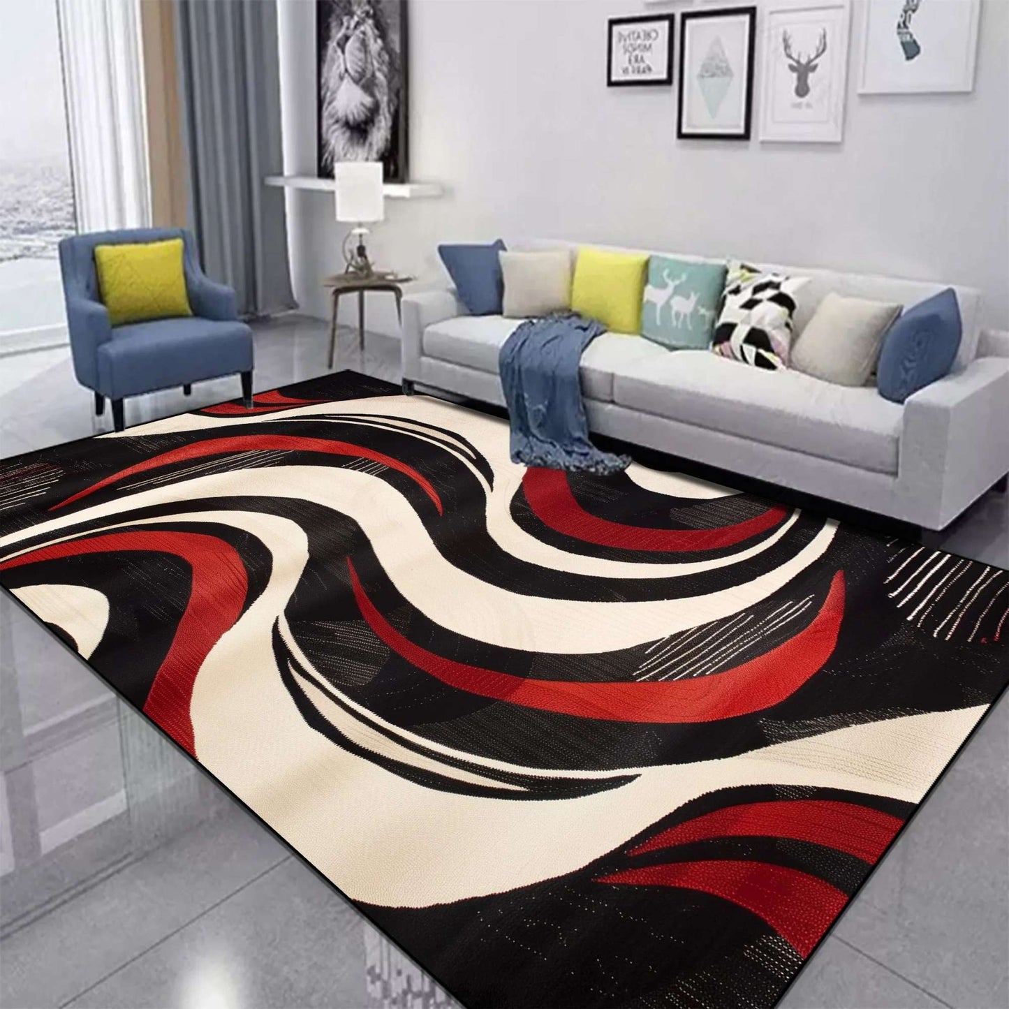 Red Black Swirl Rug Abstract Carpet for Living Room Large Bedroom Decoration Rug Light Luxury Sofa Coffee Table Mat Non-slip