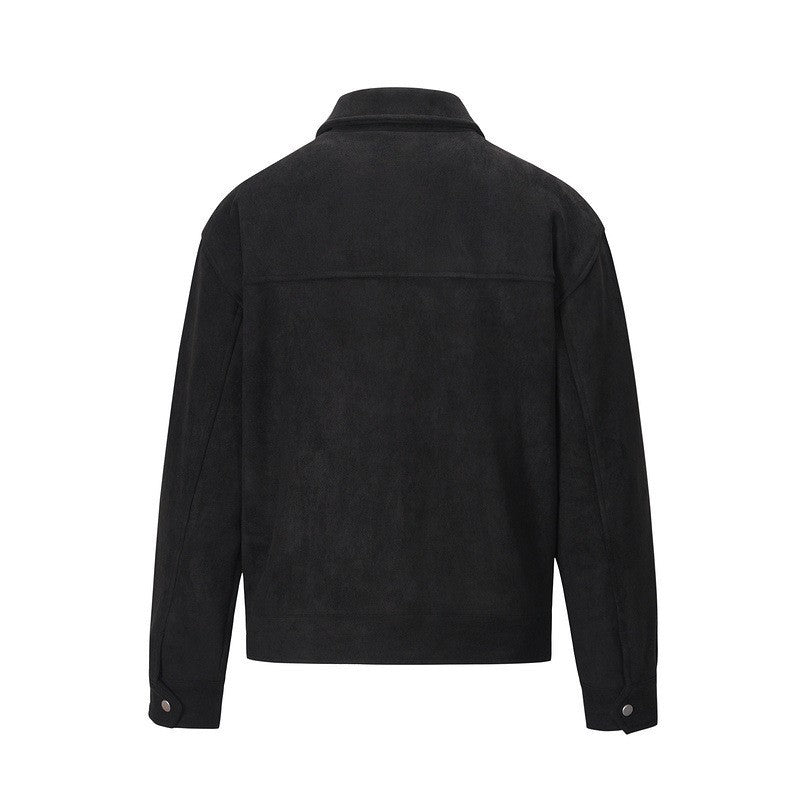 Vintage High Street Suede Material Crock Jacket With Zipper Lapel Casual Short Jacket For Men