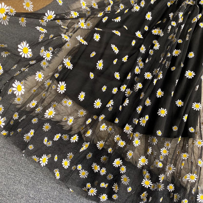 YuooMuoo Korean Fashion Daisy Flower Print Mesh Party Dress Summer Two Layers Sp